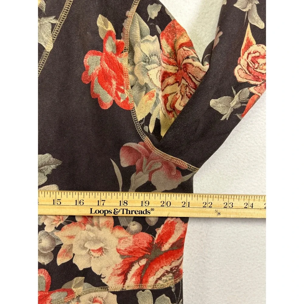 Solitaire Boho Cottagecore Womens Large Brown Floral Open Front Longline Jacket
